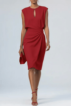 Women’s Keyhole Neck Midi Cocktail Dress – Elegant Ruched Waist Design - Nalani - Fashion Clothing and Decor