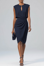 Women’s Keyhole Neck Midi Cocktail Dress – Elegant Ruched Waist Design - Nalani - Fashion Clothing and Decor