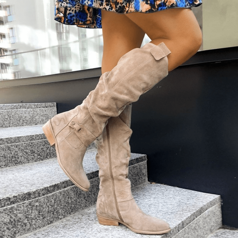 Women’s Knee-High Slouch Boots – Elegant Everyday Style With Low Heel - Nalani - Fashion Clothing and Decor
