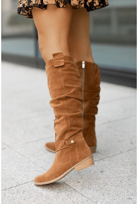 Women’s Knee-High Slouch Boots – Elegant Everyday Style With Low Heel - Nalani - Fashion Clothing and Decor