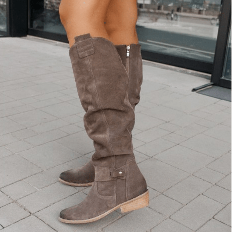 Women’s Knee-High Slouch Boots – Elegant Everyday Style With Low Heel - Nalani - Fashion Clothing and Decor