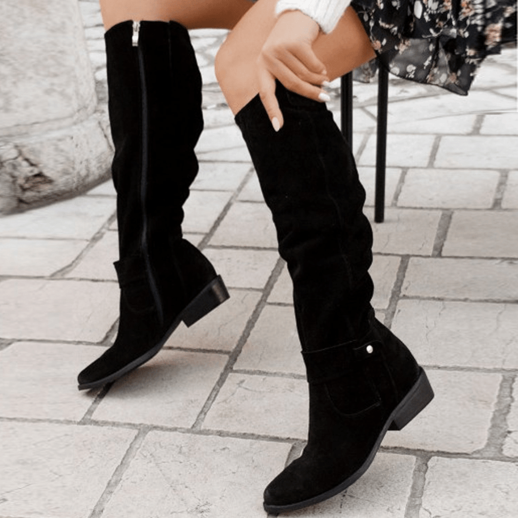 Women’s Knee-High Slouch Boots – Elegant Everyday Style With Low Heel - Nalani - Fashion Clothing and Decor