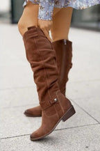 Women’s Knee-High Slouch Boots – Elegant Everyday Style With Low Heel - Nalani - Fashion Clothing and Decor