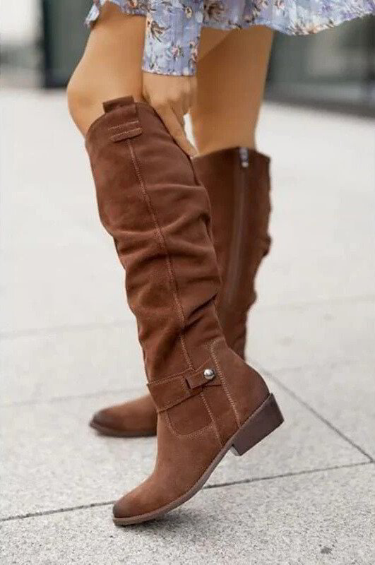 Women’s Knee-High Slouch Boots – Elegant Everyday Style With Low Heel - Nalani - Fashion Clothing and Decor