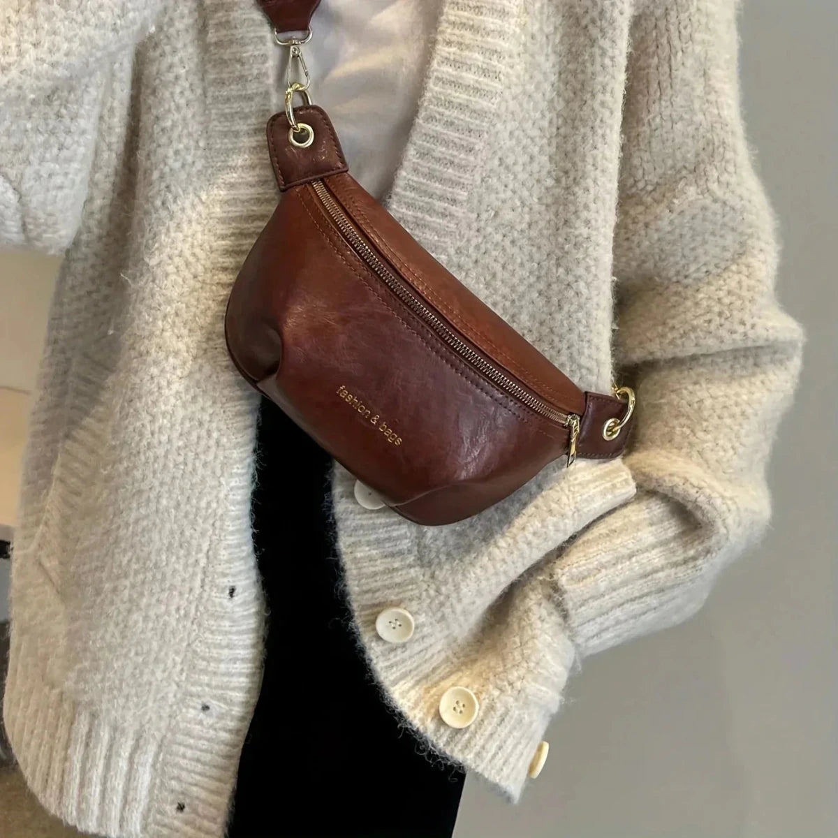 Women’s Leather Bum Bag - Crossbody Belt Bag with Embroidered Strap - Nalani - Fashion Clothing and Decor