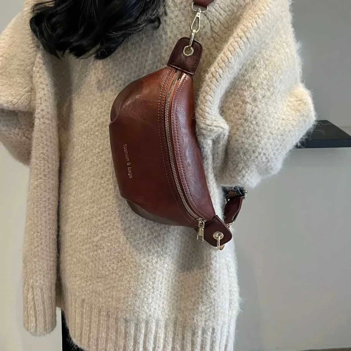 Women’s Leather Bum Bag - Crossbody Belt Bag with Embroidered Strap - Nalani - Fashion Clothing and Decor