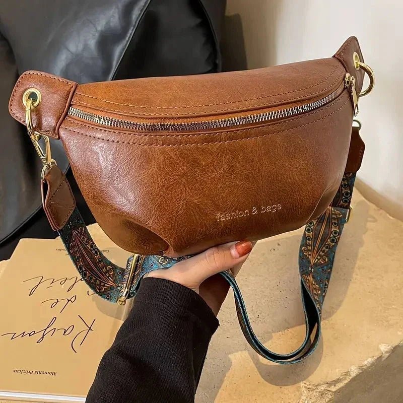 Women’s Leather Bum Bag - Crossbody Belt Bag with Embroidered Strap - Nalani - Fashion Clothing and Decor
