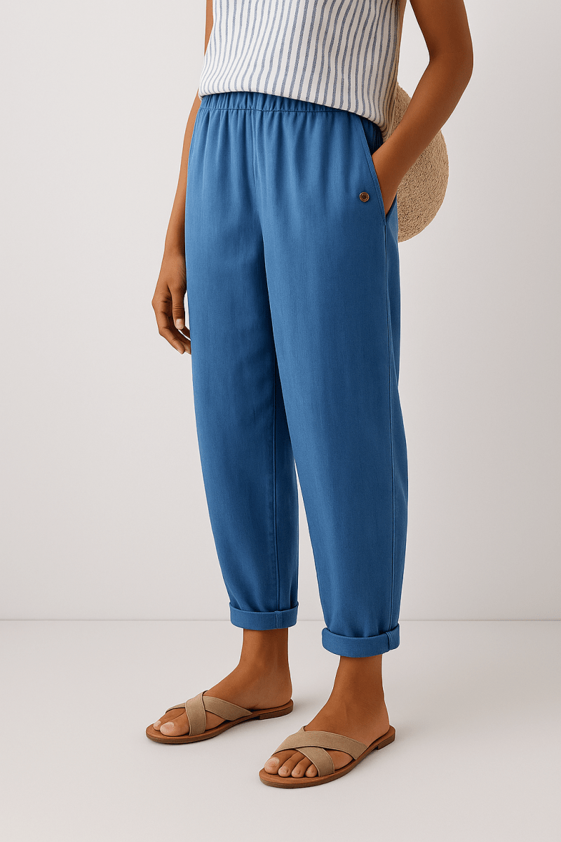 Women's Linen Trousers Tapered Elasticated Waist Summer Relaxed Fit - Nalani - Fashion Clothing and Decor
