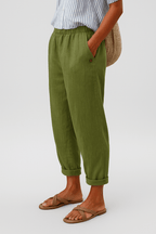Women's Linen Trousers Tapered Elasticated Waist Summer Relaxed Fit - Nalani - Fashion Clothing and Decor