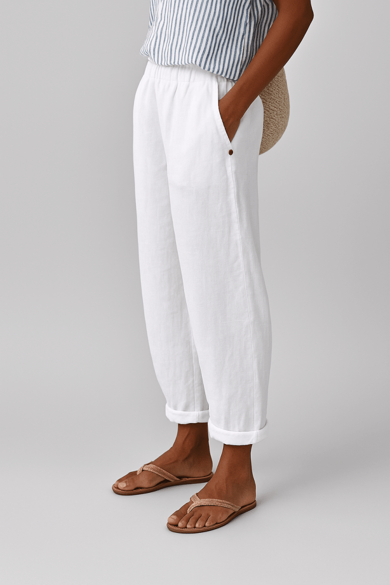 Women's Linen Trousers Tapered Elasticated Waist Summer Relaxed Fit - Nalani - Fashion Clothing and Decor