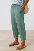 Women's Linen Trousers Tapered Elasticated Waist Summer Relaxed Fit - Nalani - Fashion Clothing and Decor