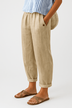 Women's Linen Trousers Tapered Elasticated Waist Summer Relaxed Fit - Nalani - Fashion Clothing and Decor