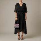 Women's long dress with V - neck and belt, elegant dress with wide sleeves, summer style - Nalani - UK and AUS Fashion Clothing and Decor
