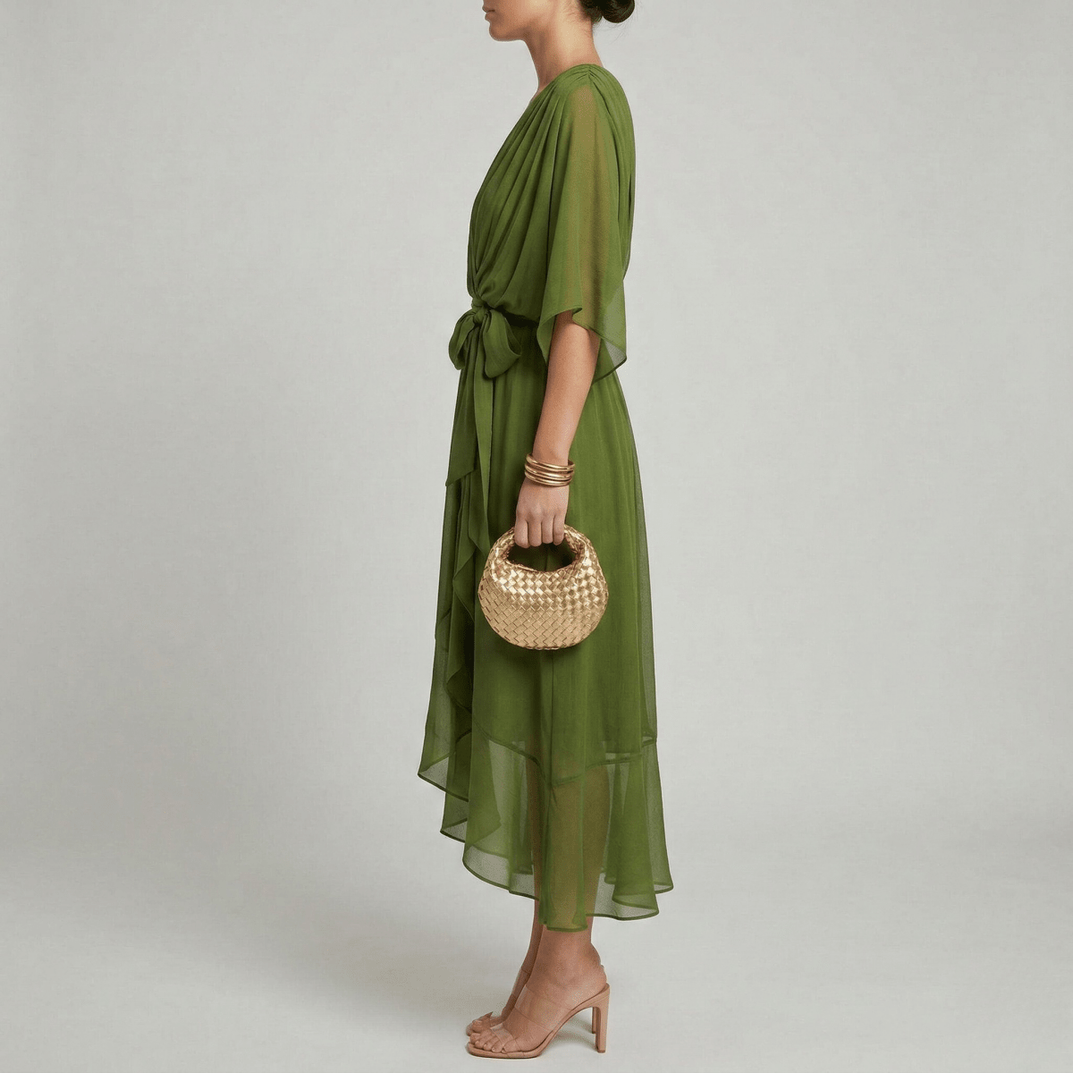 Women's long dress with V - neck and belt, elegant dress with wide sleeves, summer style - Nalani - UK and AUS Fashion Clothing and Decor