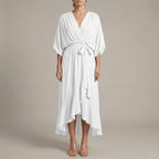 Women's long dress with V - neck and belt, elegant dress with wide sleeves, summer style - Nalani - UK and AUS Fashion Clothing and Decor