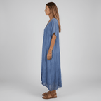 Women's long dress with V - neck, short sleeves, casual summer dress, loose fit women's dress - Nalani - UK and AUS Fashion Clothing and Decor
