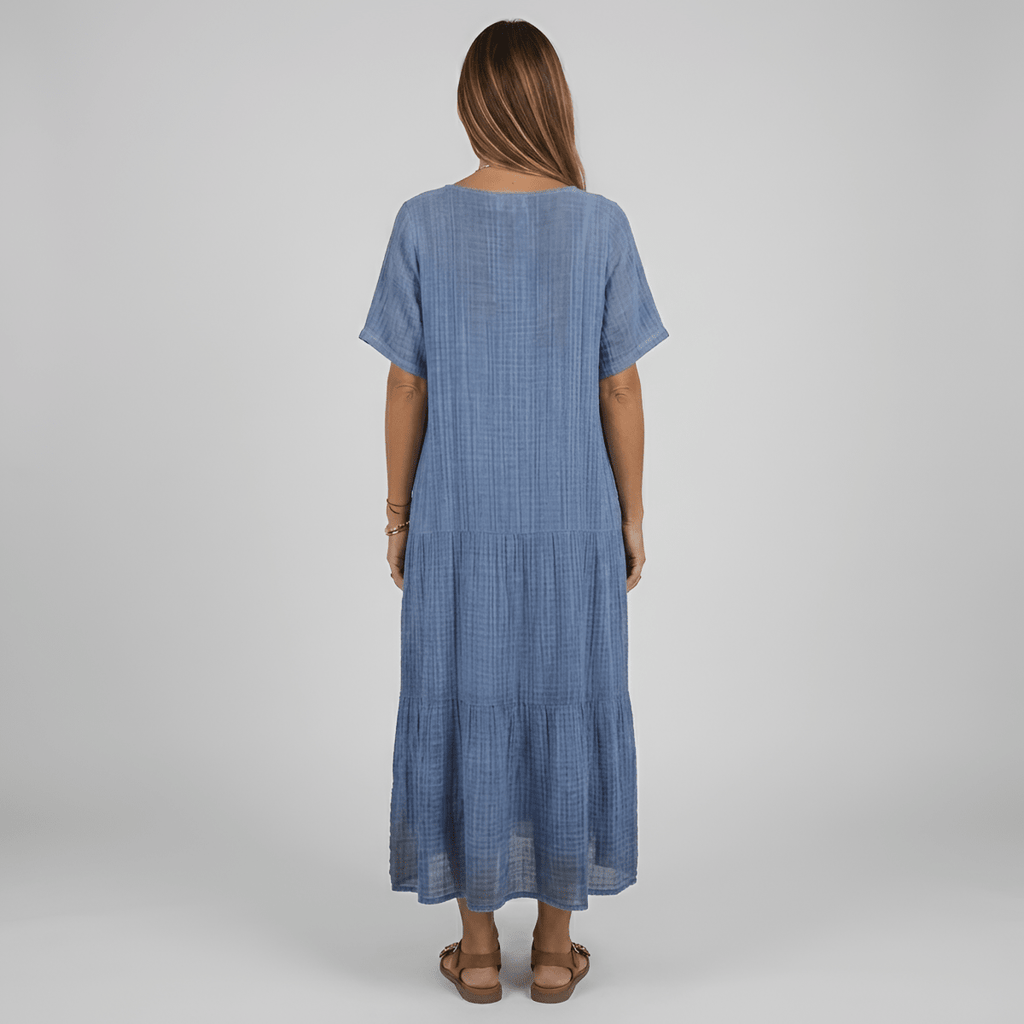 Women's long dress with V - neck, short sleeves, casual summer dress, loose fit women's dress - Nalani - UK and AUS Fashion Clothing and Decor