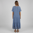 Women's long dress with V - neck, short sleeves, casual summer dress, loose fit women's dress - Nalani - UK and AUS Fashion Clothing and Decor