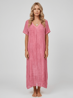 Women's long dress with V - neck, short sleeves, casual summer dress, loose fit women's dress - Nalani - UK and AUS Fashion Clothing and Decor