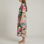 Women's long floral cotton dress with V - neck and short sleeves - Nalani - UK and AUS Fashion Clothing and Decor