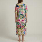 Women's long floral cotton dress with V - neck and short sleeves - Nalani - UK and AUS Fashion Clothing and Decor
