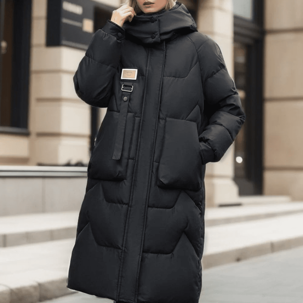 Women’s Long Trench Coat – Oversized Relaxed Fit – Quilted Padded – Hooded – High Collar - Nalani - UK Fashion Clothing and Decor