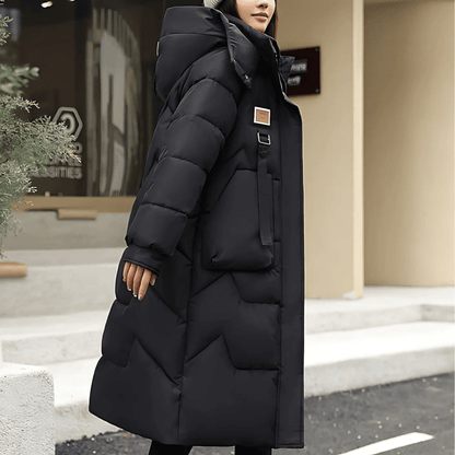 Women’s Long Trench Coat – Oversized Relaxed Fit – Quilted Padded – Hooded – High Collar - Nalani - UK Fashion Clothing and Decor