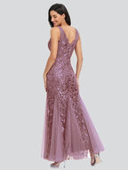 Women's Maxi Prom Gown Dress - Sleeveless V - Neck - Sequin Embellished - Floor - Length Elegant Fit - Nalani - UK Fashion Clothing and Decor