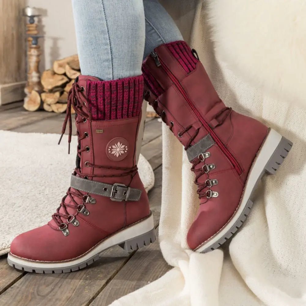 Womens Mid Calf Boots With Cushioned Support Lace Up Outdoor - Nalani - UK Fashion Clothing and Decor