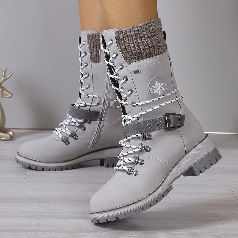 Womens Mid Calf Boots With Cushioned Support Lace Up Outdoor - Nalani - UK Fashion Clothing and Decor