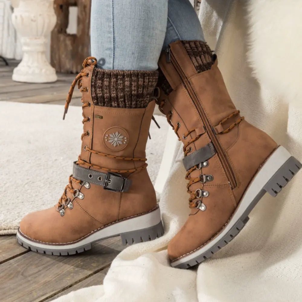 Womens Mid Calf Boots With Cushioned Support Lace Up Outdoor - Nalani - UK Fashion Clothing and Decor