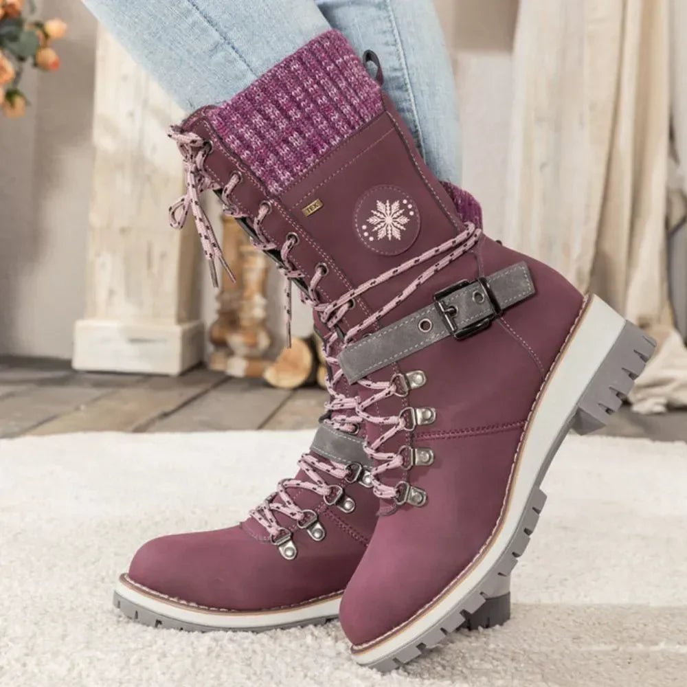 Womens Mid Calf Boots With Cushioned Support Lace Up Outdoor - Nalani - UK Fashion Clothing and Decor
