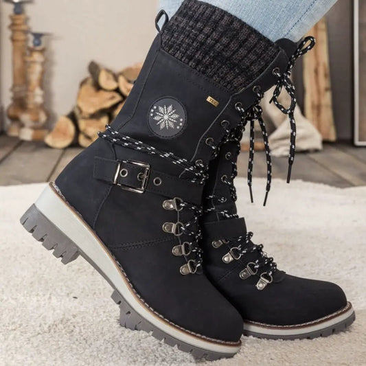 Womens Mid Calf Boots With Cushioned Support Lace Up Outdoor - Nalani - UK Fashion Clothing and Decor