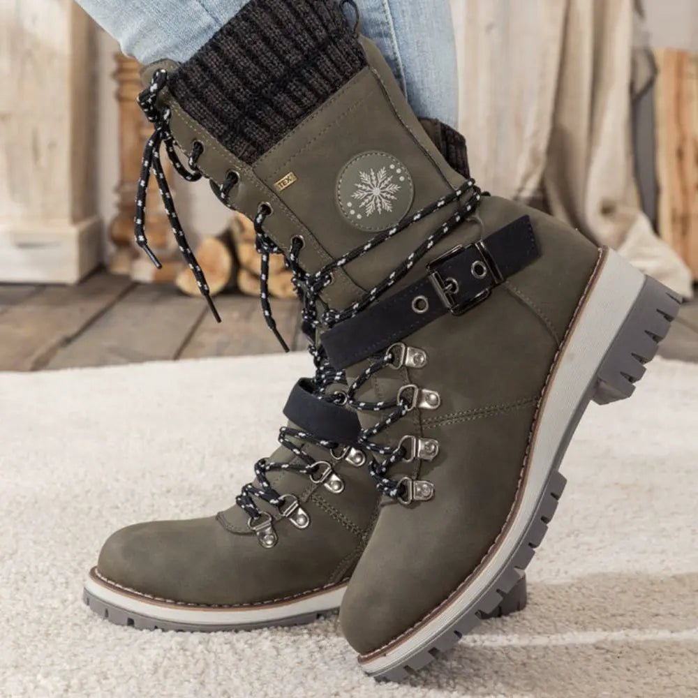 Womens Mid Calf Boots With Cushioned Support Lace Up Outdoor - Nalani - UK Fashion Clothing and Decor