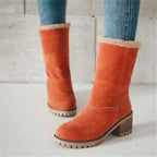 Women's Mid Calf Suede Boots With Shearling Lining And Block Heel - Nalani - UK Fashion Clothing and Decor