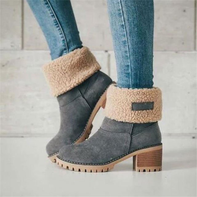 Women's Mid Calf Suede Boots With Shearling Lining And Block Heel - Nalani - UK Fashion Clothing and Decor