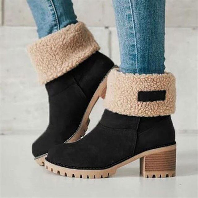 Women's Mid Calf Suede Boots With Shearling Lining And Block Heel - Nalani - UK Fashion Clothing and Decor