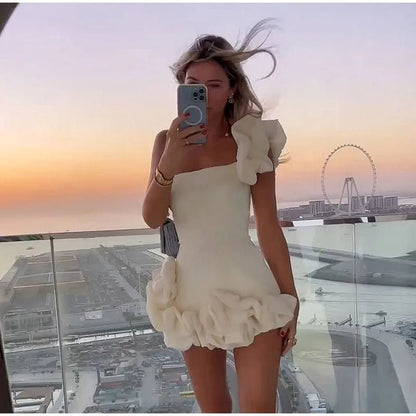 Women's Mini Dress - Strapless Fitted Design - Ruffle Shoulder & Hem - Party Prom Wear - Nalani - UK Fashion Clothing and Decor