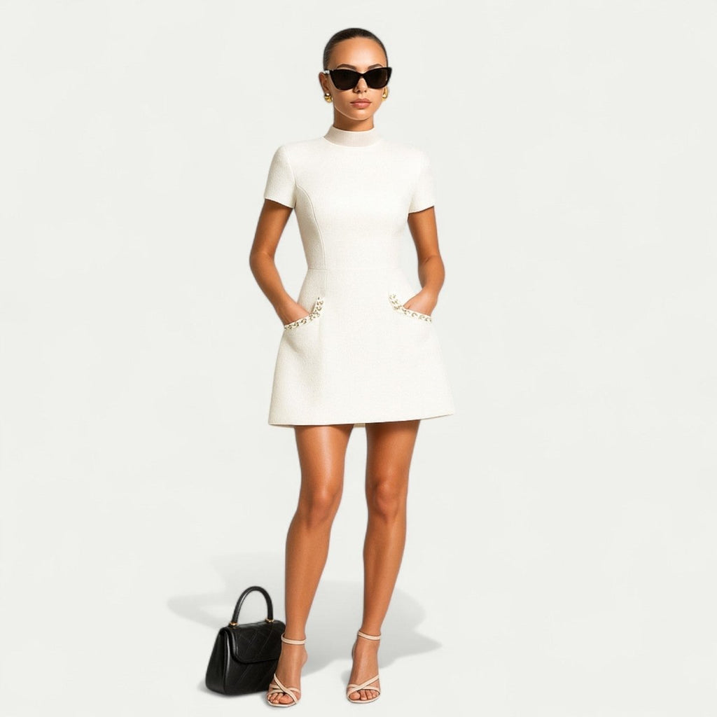 Women’s Mini Dress With Pearl Trim And Pocket Detailing Party Ready - Nalani - Fashion Clothing and Decor