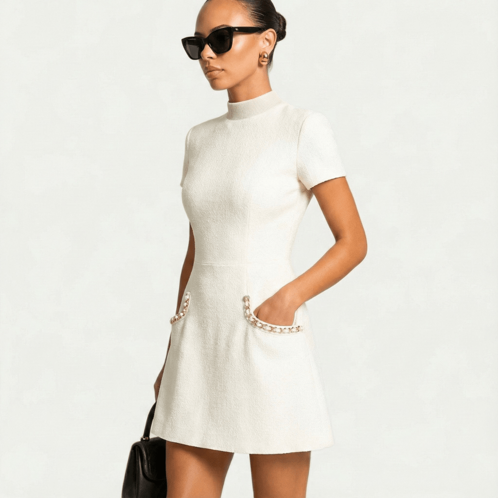 Women’s Mini Dress With Pearl Trim And Pocket Detailing Party Ready - Nalani - Fashion Clothing and Decor