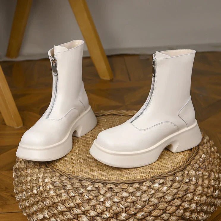 Women's Modern Mid Calf Boots With Platform Sole Round Toe - Nalani - UK Fashion Clothing and Decor