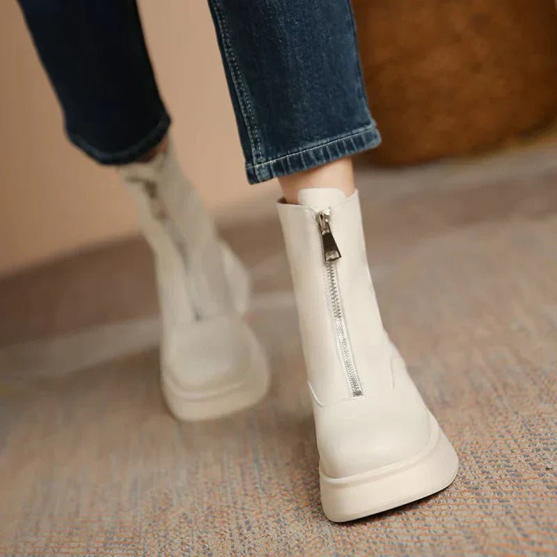 Women's Modern Mid Calf Boots With Platform Sole Round Toe - Nalani - UK Fashion Clothing and Decor