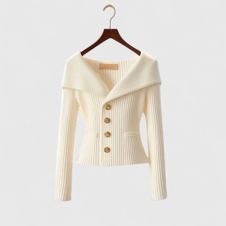 Women’s Off-Shoulder Sweater – Elegant Button-Up Knit for Smart & Evening Wear - Nalani - Fashion Clothing and Decor