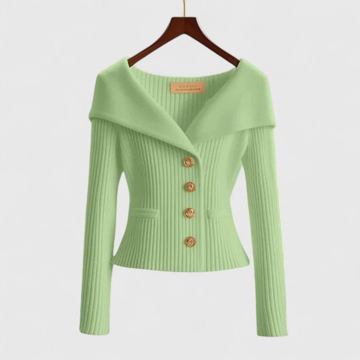 Women’s Off-Shoulder Sweater – Elegant Button-Up Knit for Smart & Evening Wear - Nalani - Fashion Clothing and Decor