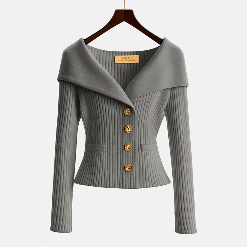 Women’s Off-Shoulder Sweater – Elegant Button-Up Knit for Smart & Evening Wear - Nalani - Fashion Clothing and Decor