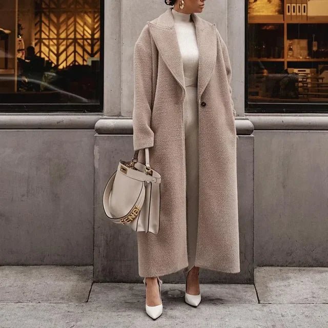 Women’s Oversized Coat – Wool Blend – Full Length – Relaxed Fit – Notched Lapel - Nalani - UK Fashion Clothing and Decor