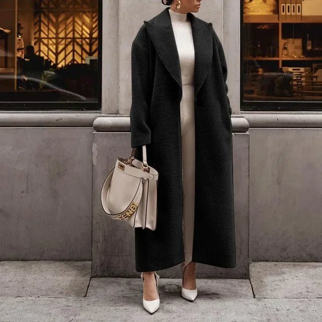 Women’s Oversized Coat – Wool Blend – Full Length – Relaxed Fit – Notched Lapel - Nalani - UK Fashion Clothing and Decor