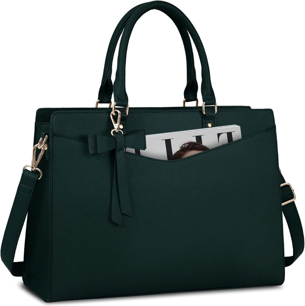 Women’s PU Leather Laptop Tote Bag - Waterproof 15.6 Inch Work Shoulder Bag - Nalani - Fashion Clothing and Decor