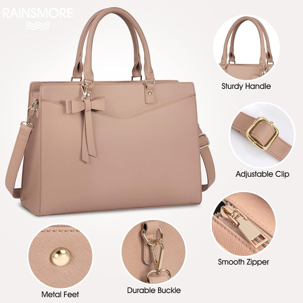 Women’s PU Leather Laptop Tote Bag - Waterproof 15.6 Inch Work Shoulder Bag - Nalani - Fashion Clothing and Decor