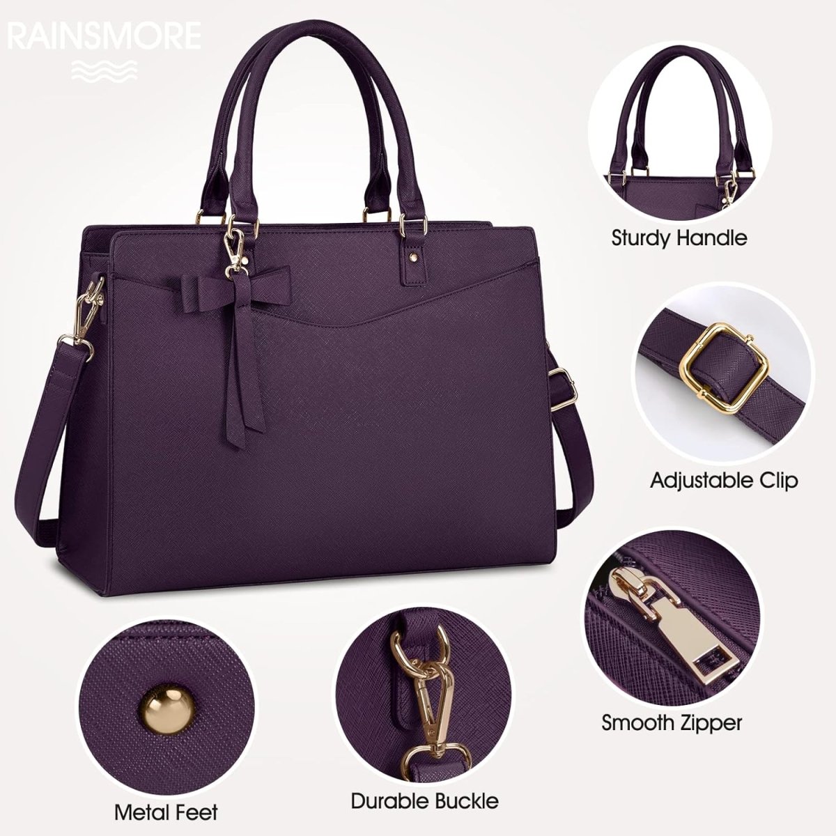 Women’s PU Leather Laptop Tote Bag - Waterproof 15.6 Inch Work Shoulder Bag - Nalani - Fashion Clothing and Decor